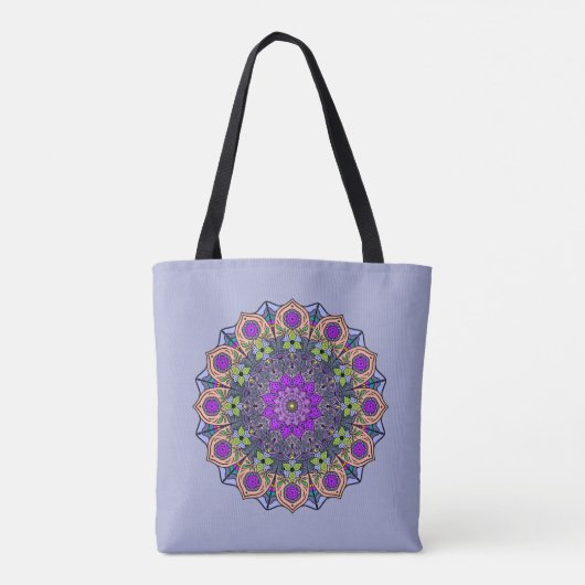 Tote Bag Mandala 12 Violet Peach rose vert sur violet - (Dos)