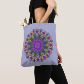 Tote Bag Mandala 12 Violet Peach rose vert sur violet - (De près)
