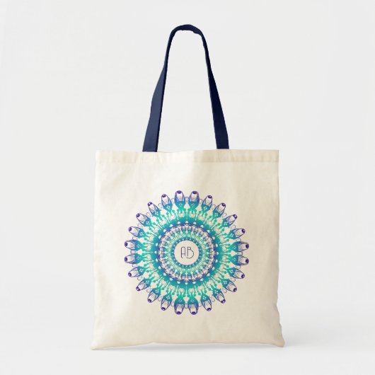 Tote Bag Mandala à fleurs ethniques.monogramme (Devant)