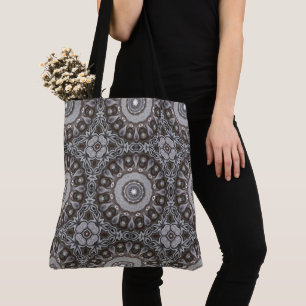 Tote Bag Mandala à motif kaléidoscope marron et argent