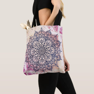 Tote Bag Mandala aérien heureux rose violet jaune bleu et o