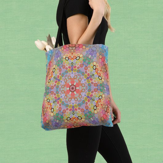 Tote Bag Mandala arc-en-ciel hexagonal