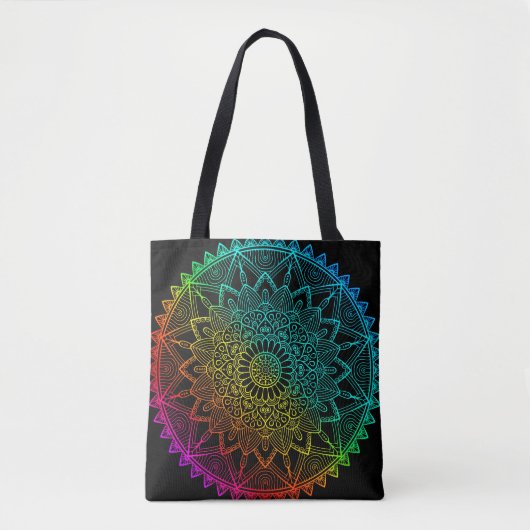 Tote Bag Mandala Arc-en-ciel noir (Devant)