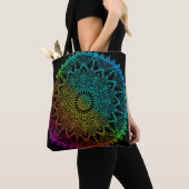 Tote Bag Mandala Arc-en-ciel noir (De près)