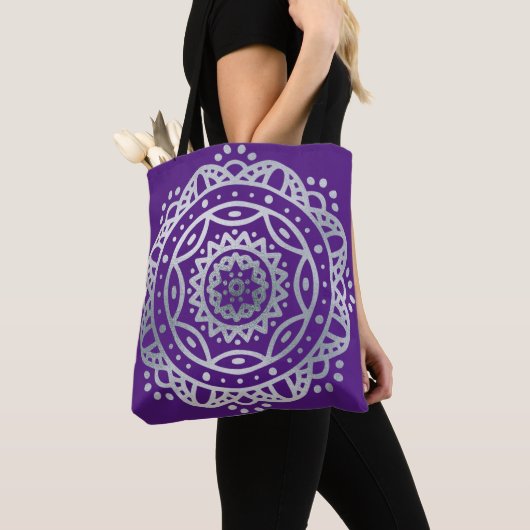 Tote Bag Mandala argenté (De près)