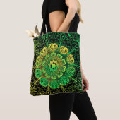 Tote Bag Mandala Art : Green Yellow Detail. (De près)