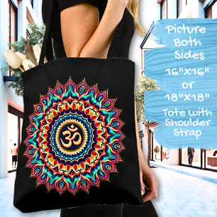 Tote Bag Mandala avec le symbole OM sur le noir