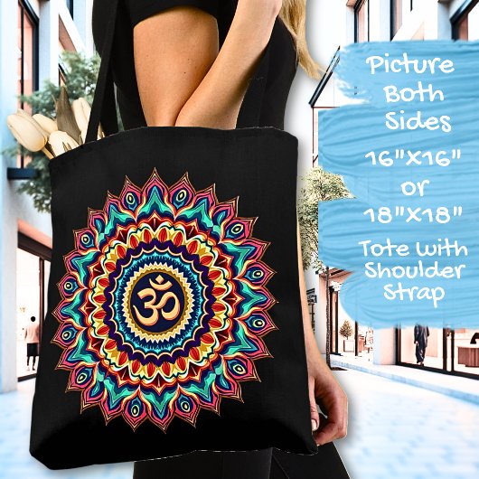 Tote Bag Mandala avec le symbole OM sur le noir