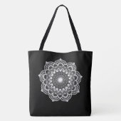 Tote Bag Mandala blanc sur fond noir (Dos)