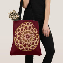 Mandala Bordeaux rouge Or sur fond Bordeaux rouge