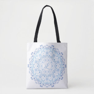 Tote Bag Mandala Cercle Minimaliste Simple Bleu Floral
