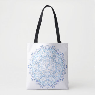 Tote Bag Mandala Cercle Minimaliste Simple Bleu Floral