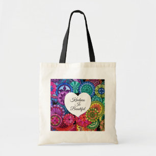 Tote Bag Mandala d'arc-en-ciel d'aquarelle avec le coeur