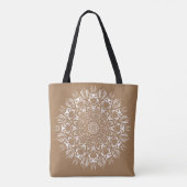 Tote Bag Mandala de chouette brun et blanc neutre personnal (Dos)