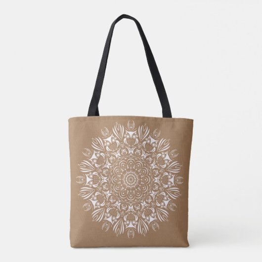 Tote Bag Mandala de chouette brun et blanc neutre personnal (Dos)