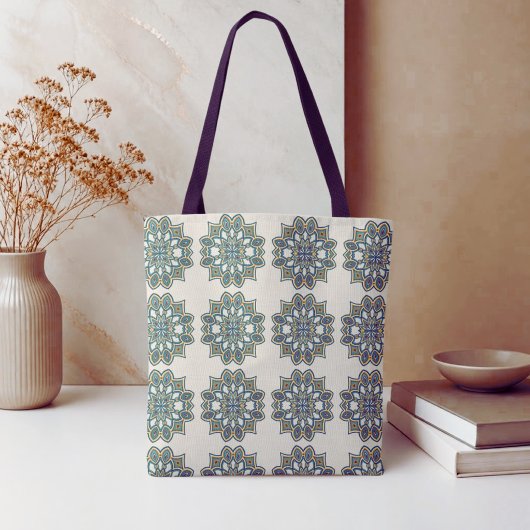 Tote Bag Mandala de fleur sarcelle