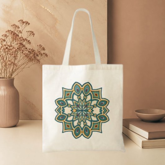 Tote Bag Mandala de fleur sarcelle