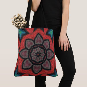 Tote Bag Mandala de fleurs kaléidoscope rouge et noir gras