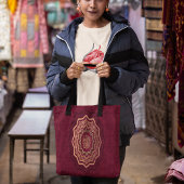 Tote Bag Mandala de style arabe d'or et de Crimson