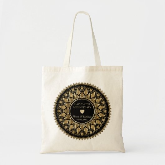 Tote Bag Mandala en or et noir (Devant)