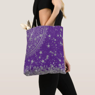 Tote Bag Mandala enchanteur avec étoiles d'argent sur viole
