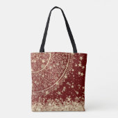 Tote Bag Mandala enchanteur avec étoiles d'or sur rouge (Dos)