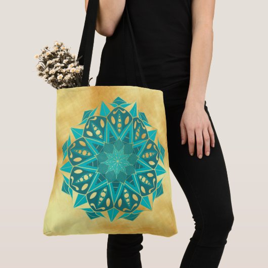 Tote Bag Mandala étoile bleu or (De près)