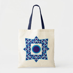Tote Bag Mandala étoile triangle géométrique bleu blanc