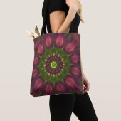 Tote Bag Mandala Fleur Aux Tons Vert Violet Faisant (De près)