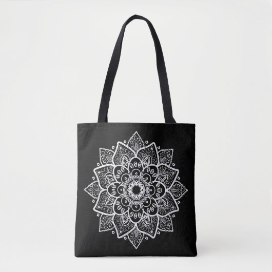 Tote Bag Mandala floral noir et blanc réversible (Devant)