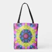 Tote Bag Mandala Flower bleu jaune et rose (Dos)