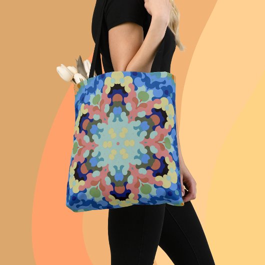 Tote Bag Mandala Flower bleu rose et jaune