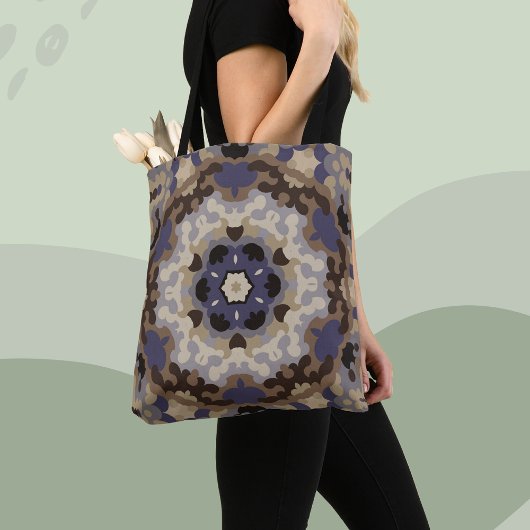 Tote Bag Mandala Flower Blue Tan Retro et Brown