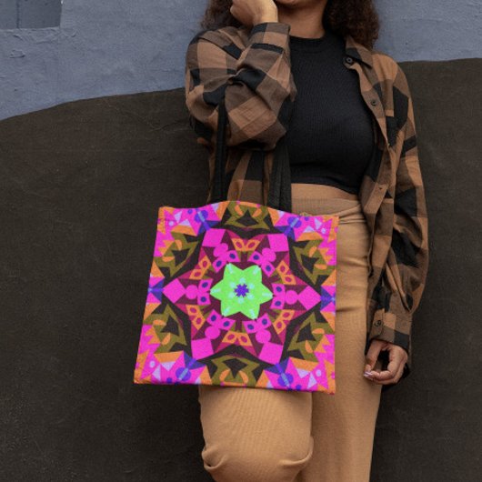 Tote Bag Mandala Flower rose orange et vert