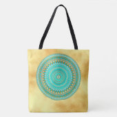 Tote Bag Mandala Iris bleu marron or (Devant)