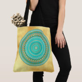 Tote Bag Mandala Iris bleu marron or (De près)