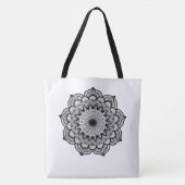 Tote Bag Mandala noir sur fond blanc (Devant)