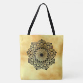 Tote Bag Mandala noir sur fond doré doux (Devant)