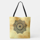 Tote Bag Mandala noir sur fond doré doux (Dos)