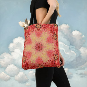 Tote Bag Mandala numérique jaune, rose et rouge