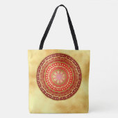 Tote Bag Mandala Rouge Points sur Fond Or Doux (Devant)