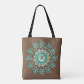 Tote Bag Mandala Sun Turquoise, marron, bleu et Tan Fourre- (Dos)