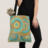 Tote Bag Mandala superposés bleu marron or (De près)