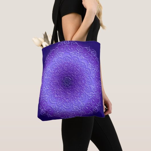 Tote Bag Mandala violet de gradient (De près)