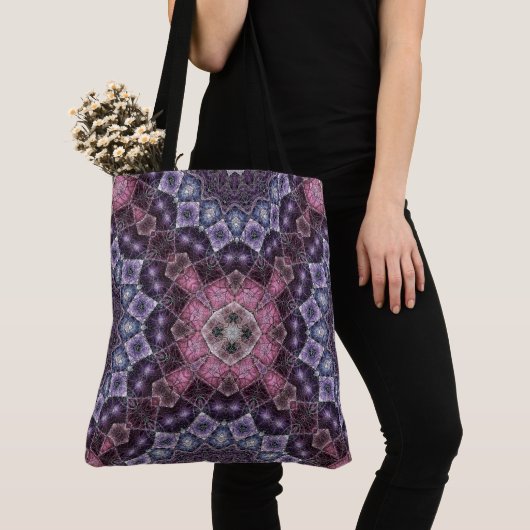 Tote Bag Mandala Web Motif Rose et Violet Vibrant (De près)