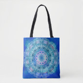 Tote Bag Mandala White Outline bleu Aquarelle - (Devant)