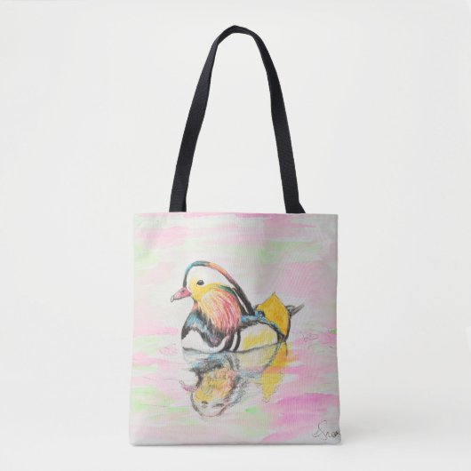 Tote Bag Mandarin Duck Ink et peinture aquarelle (Devant)