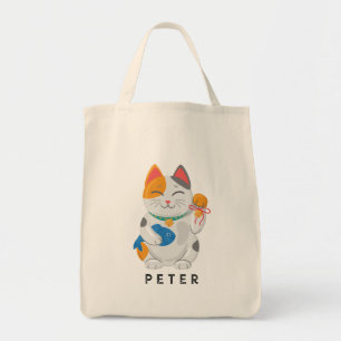 Tote Bag Maneki Neko White Chat, symbole de bonne chance