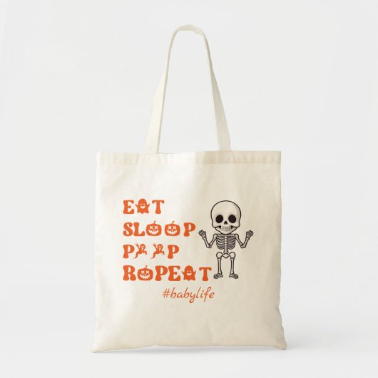 Tote Bag Manger Sleep Poop Répéter mignon Octobre Squelette (Devant)