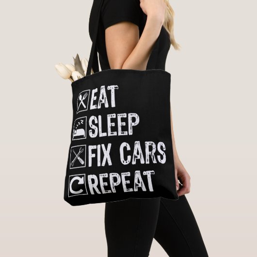 Tote Bag Mangez le sommeil Fixer les voitures Répéter Funny (De près)